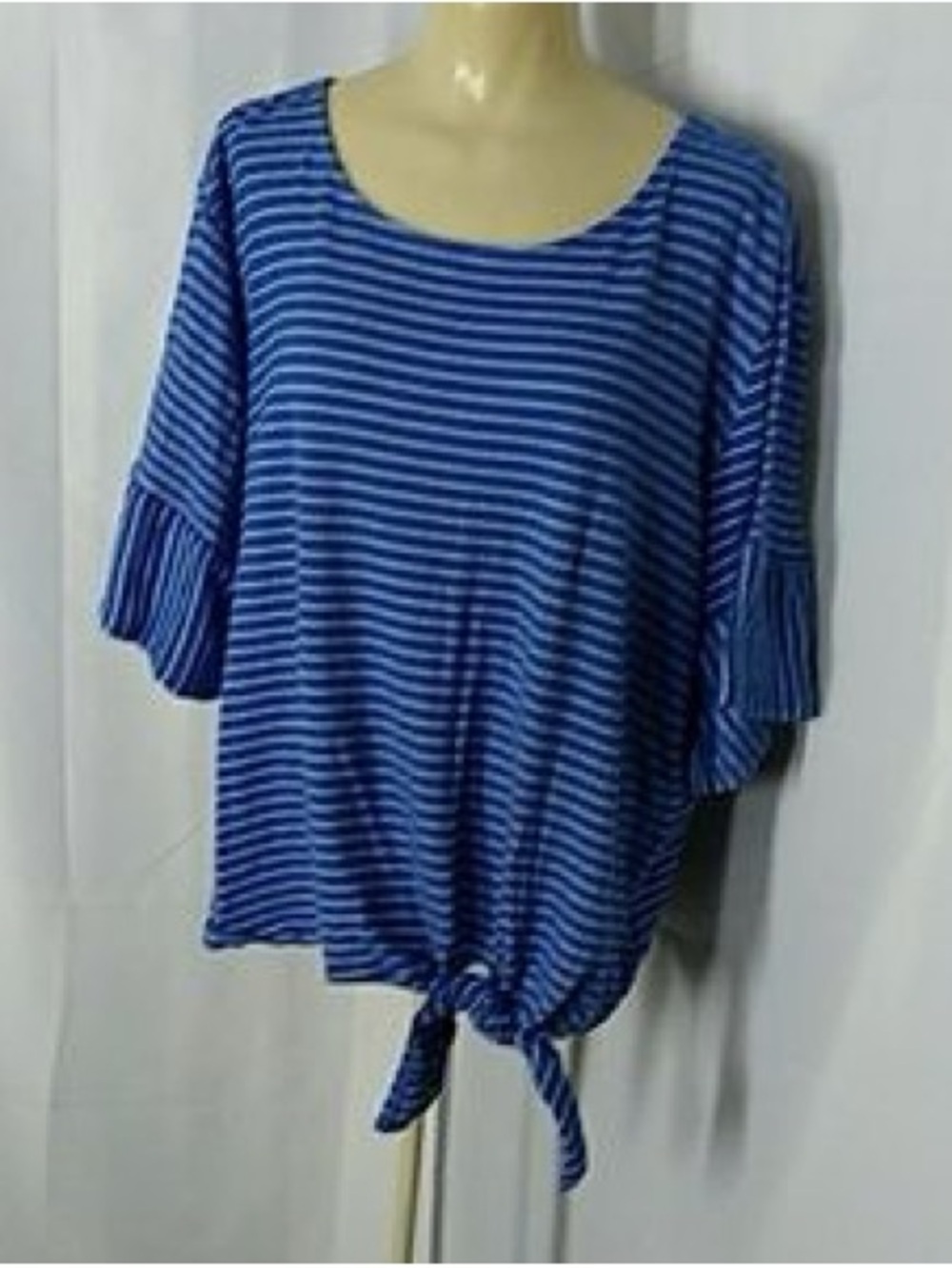 Ruby Rd. Blue and White Striped Tie-Front Short Sleeve Top